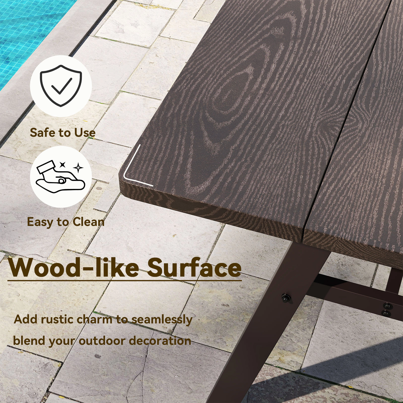 SUGIFT Outdoor Dining Table for 6 with 59-in Top 1.93-in Umbrella Hole 350-lb Capacity 53-lb Net Weight Dark Brown