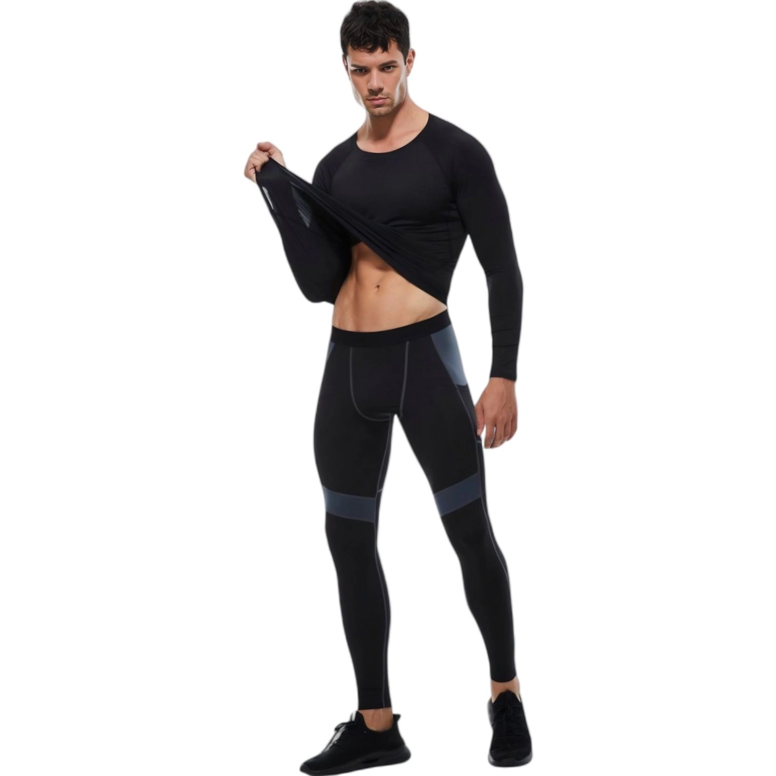 Anna-Kaci Men's Long Sleeve Athletic Compression Shirt with Crew Neckline and Stretch Fit Performance Fabric