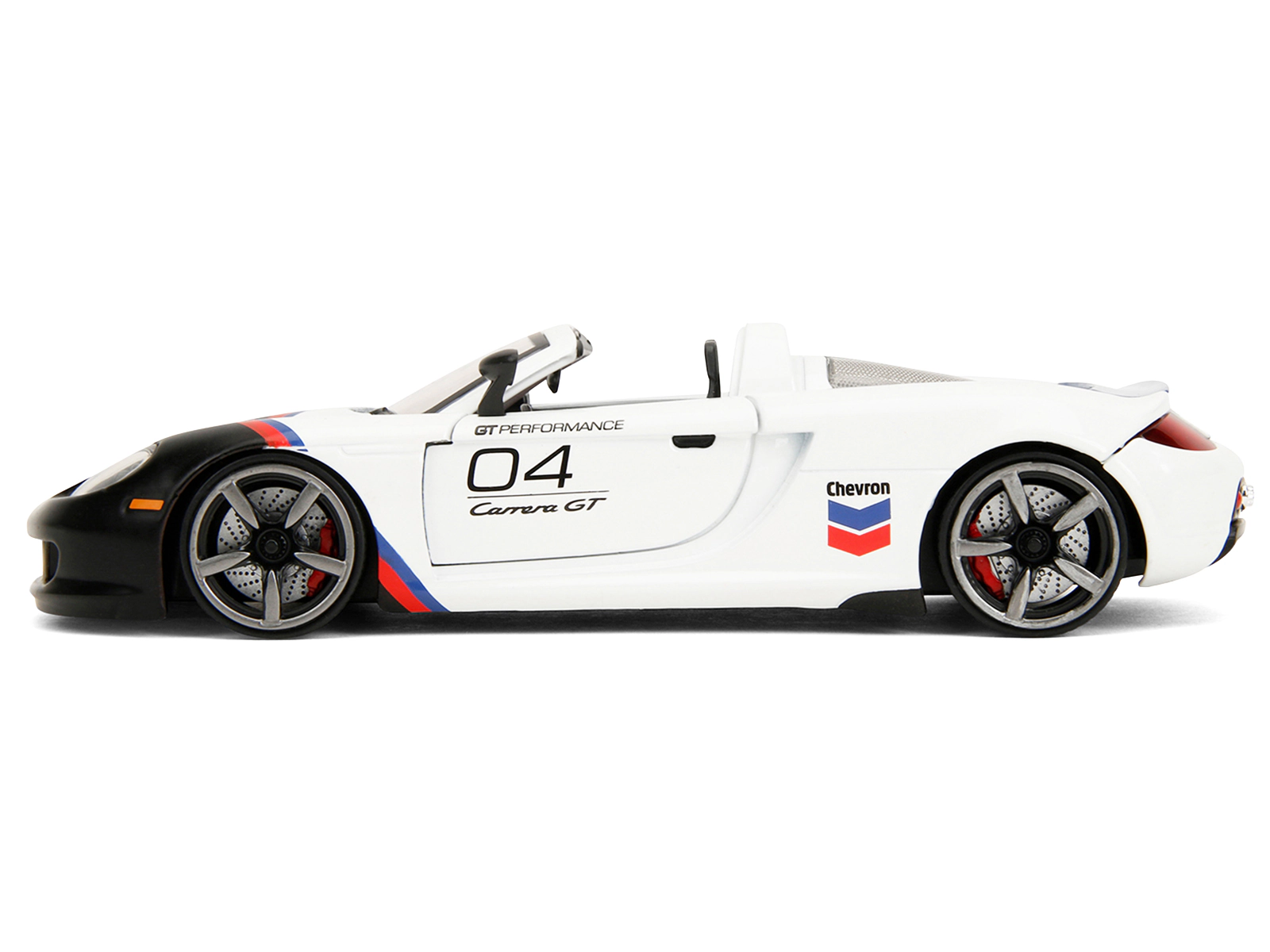 Jada Porsche Carrera GT Convertible #04 "Chevron" White with Graphics "Hyper-Spec" Series 1/24 Diecast Model Car by Jada