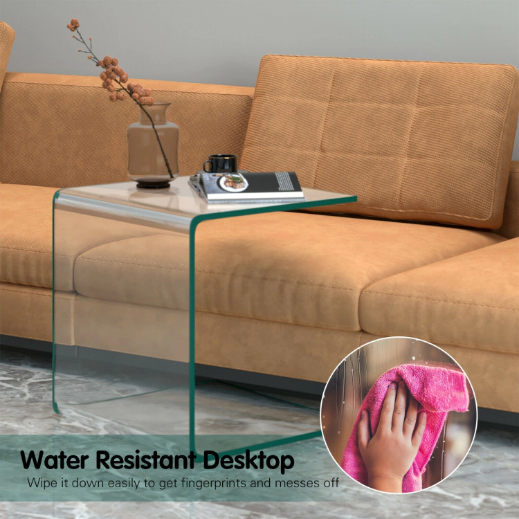 Hivvago Waterfall Design Tempered Glass End Table 18 Inch with Non-Slip Pads