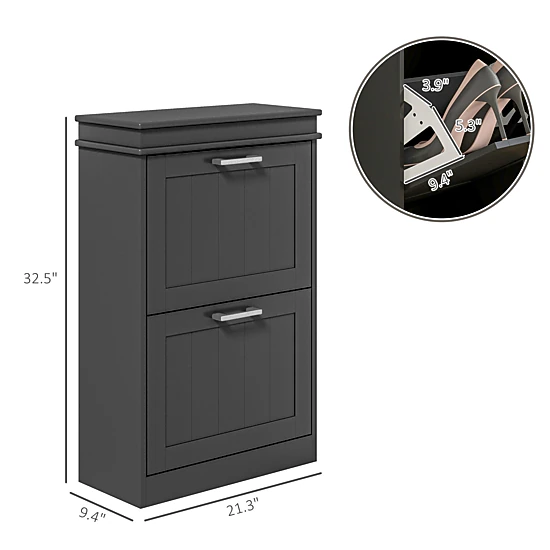 HONGGE Modern Shoe Storage Cabinet with Flip Drawers for Pairs Narrow Shoe Organizer for Entryway Hallway