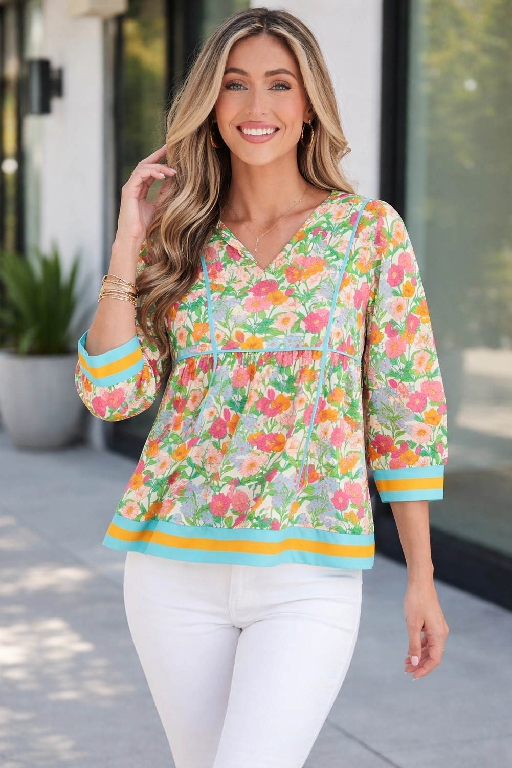 Threaded Pear Women's Adley Puff Sleeve Babydoll Blouse