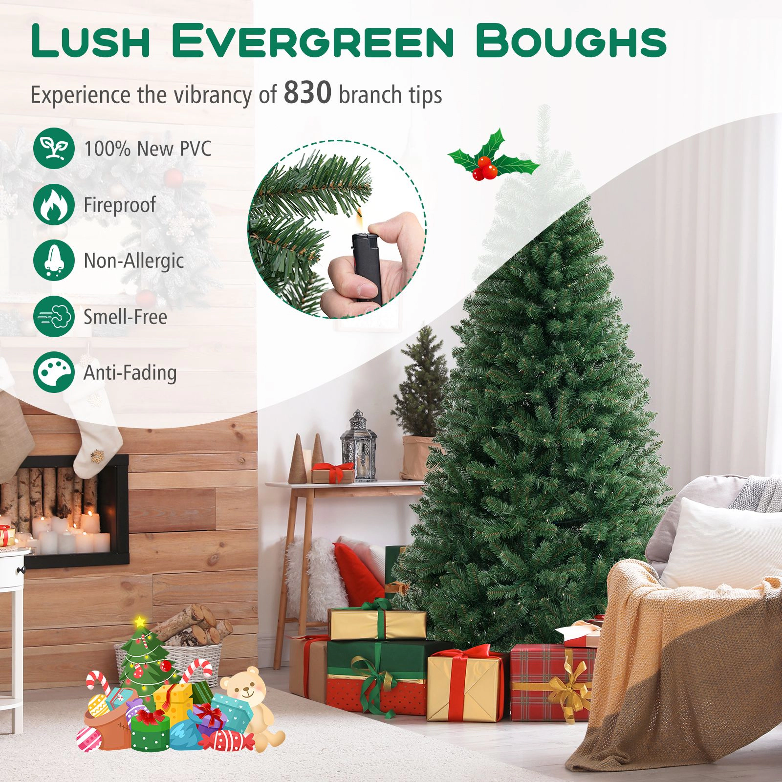 SlickBlue 7 Ft Pre-Lit Artificial Christmas Tree with 250 Warm White LED Lights