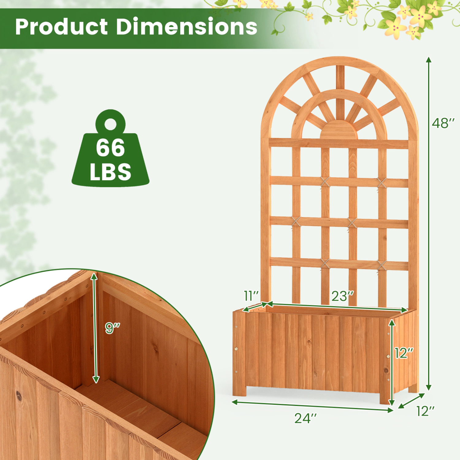 Hivvago Raised Wooden Planter Box with Trellis