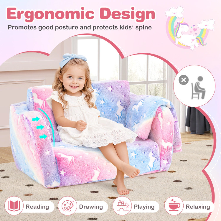 Hivvago 2-In-1 Folding Kids Couch With Blanket Glow The Dark