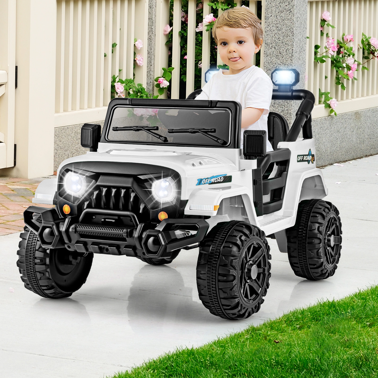 Hivvago 12V Kids Ride on Truck Car with Remote Control Threaded Wheels and 3 Speeds