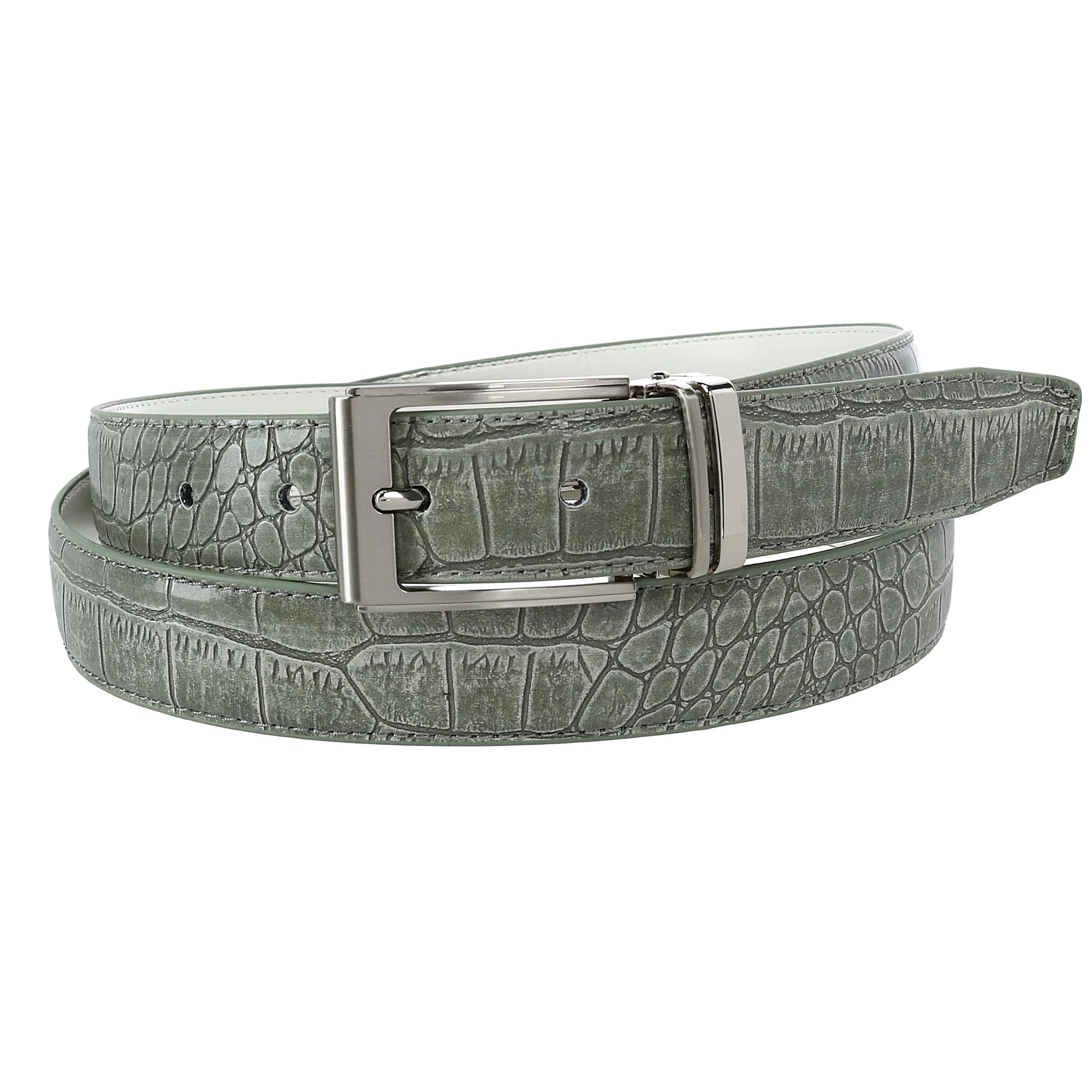 CTM Big & Tall Leather Croc Print Dress Belt with Clamp On Buckle