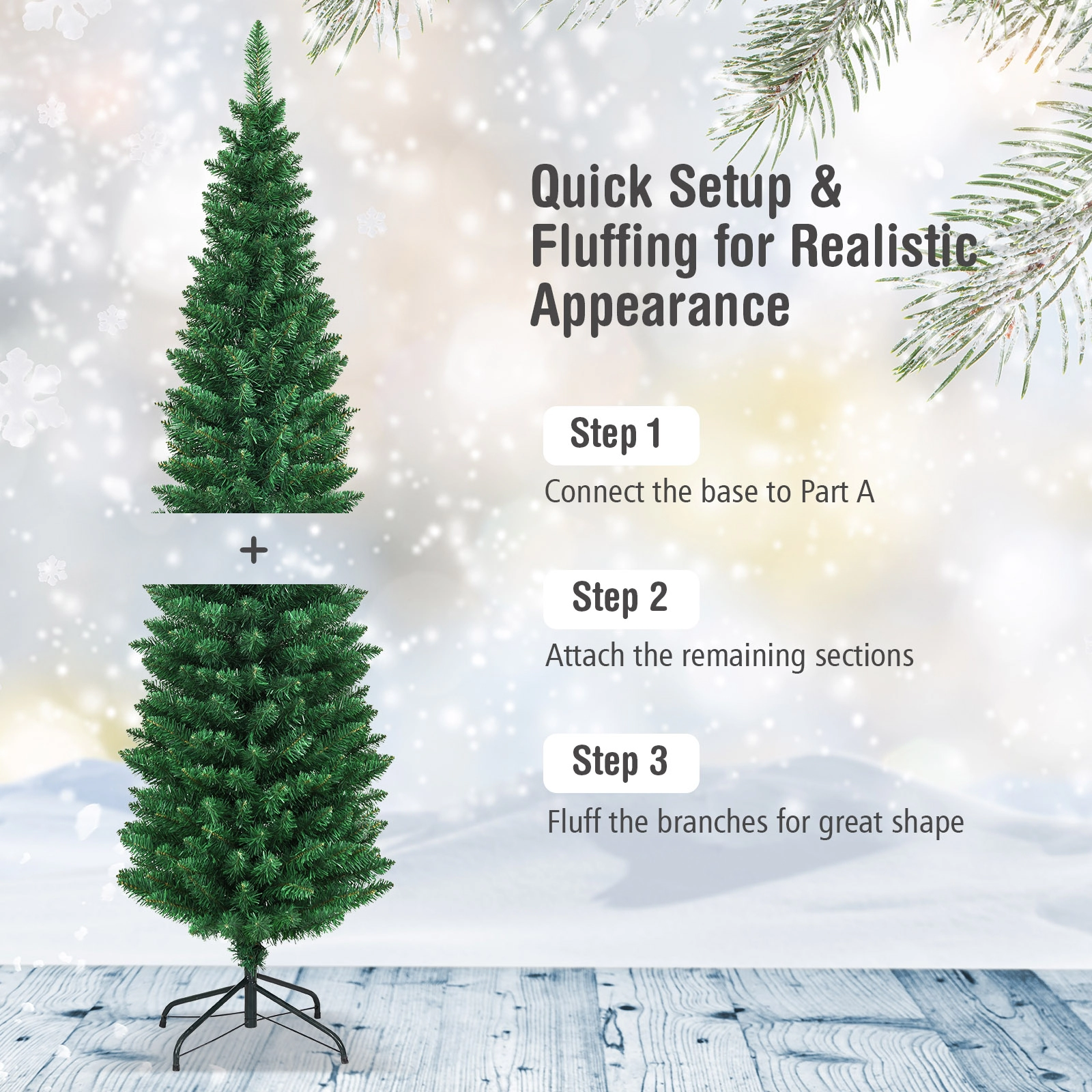 SUGIFT 6-ft Green Slim Pencil Christmas Tree Unlit with 400 Branch Tips and Metal Stand 2.1-ft W