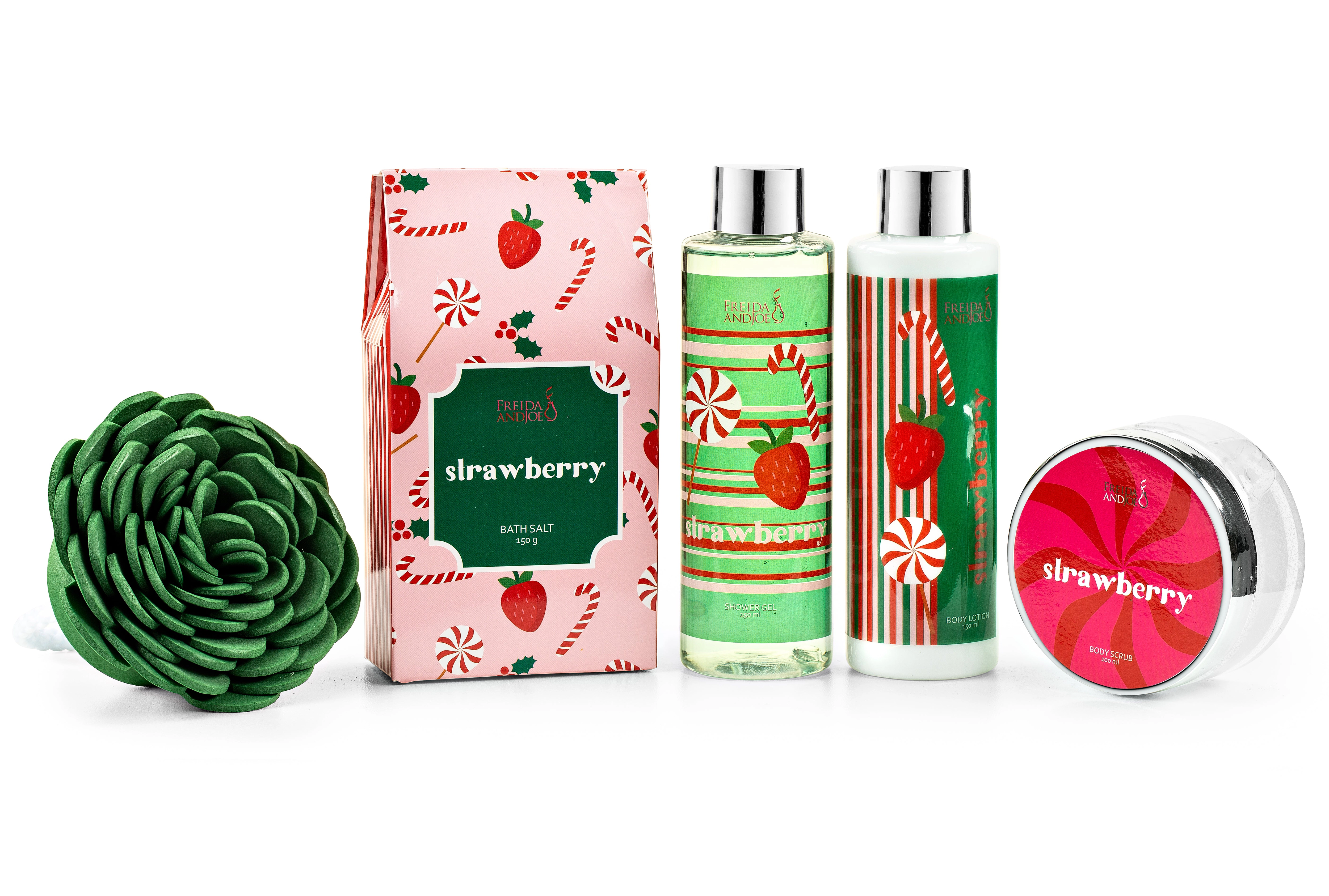 Freida and Joe  Women Elegant Strawberry Bath & Body Set Natural Wood Curio Valentine's Gift