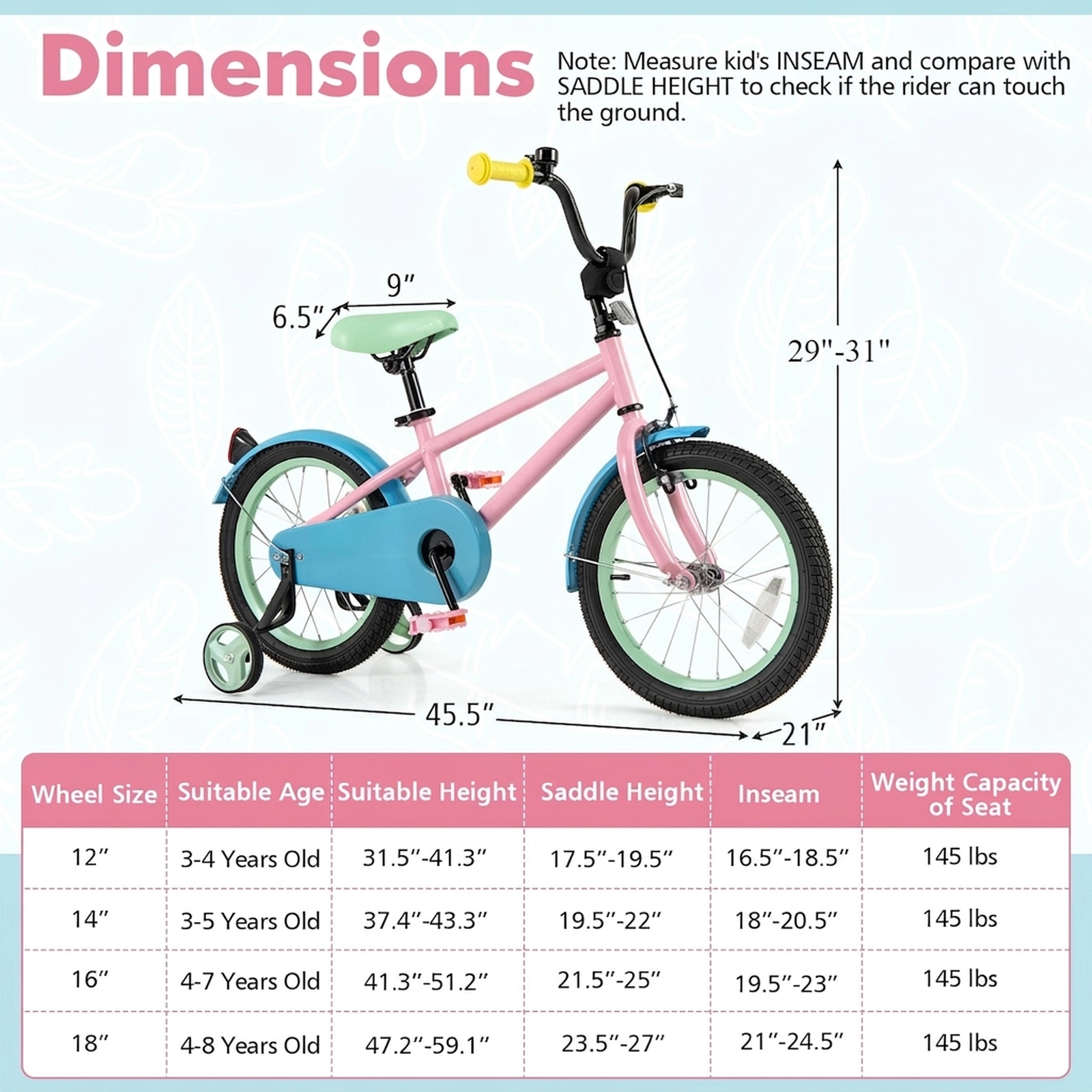 16-in Girls Bike Coaster Brake Hand Lever Removable Training Wheels Anti-Slip Grips Pedals Chain Guard Ages 4-7 Pink