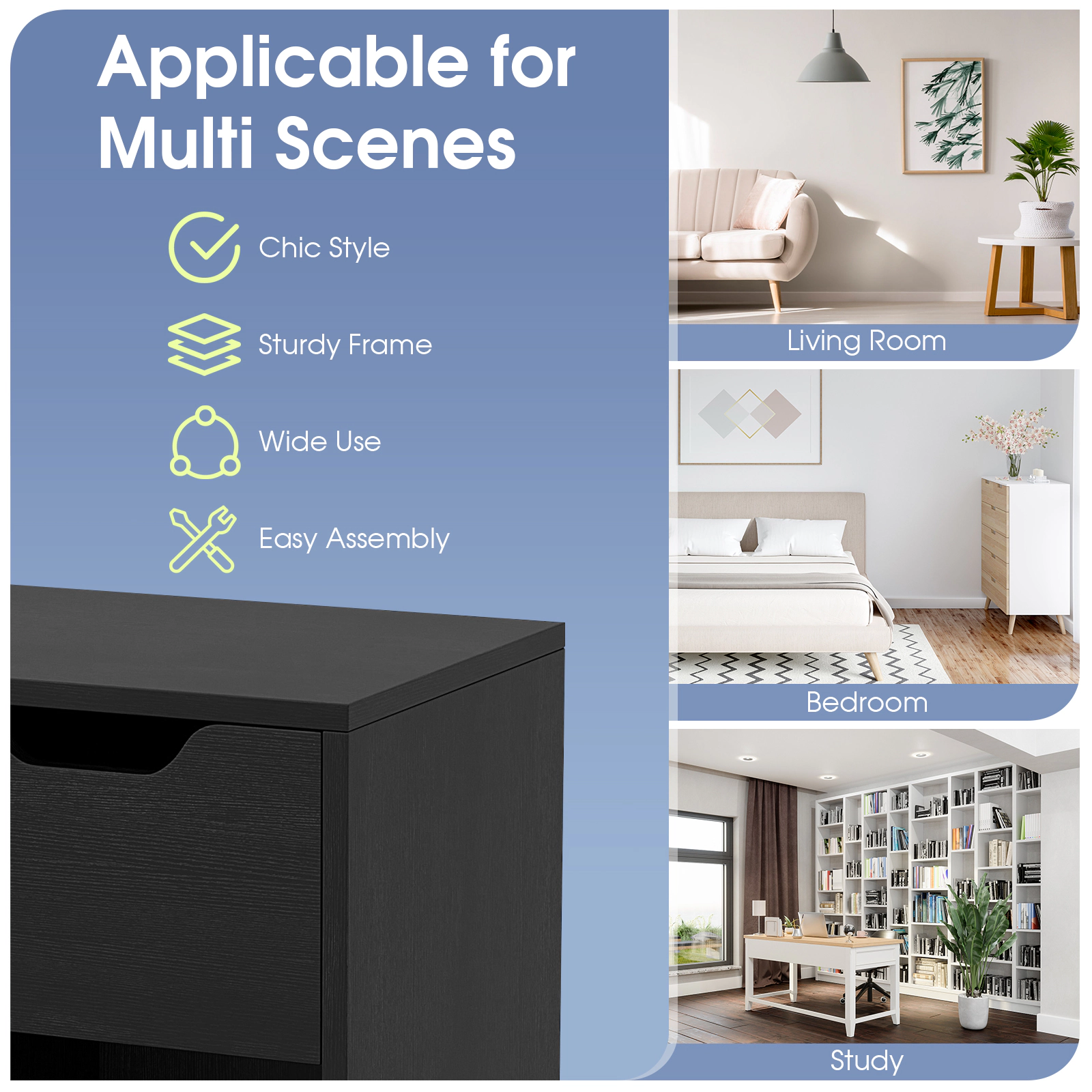 SUGIFT 3-Cube 2-Tier Engineered Wood MDF Bookcase with Pull-Out Drawer 110-lb Top Capacity Black