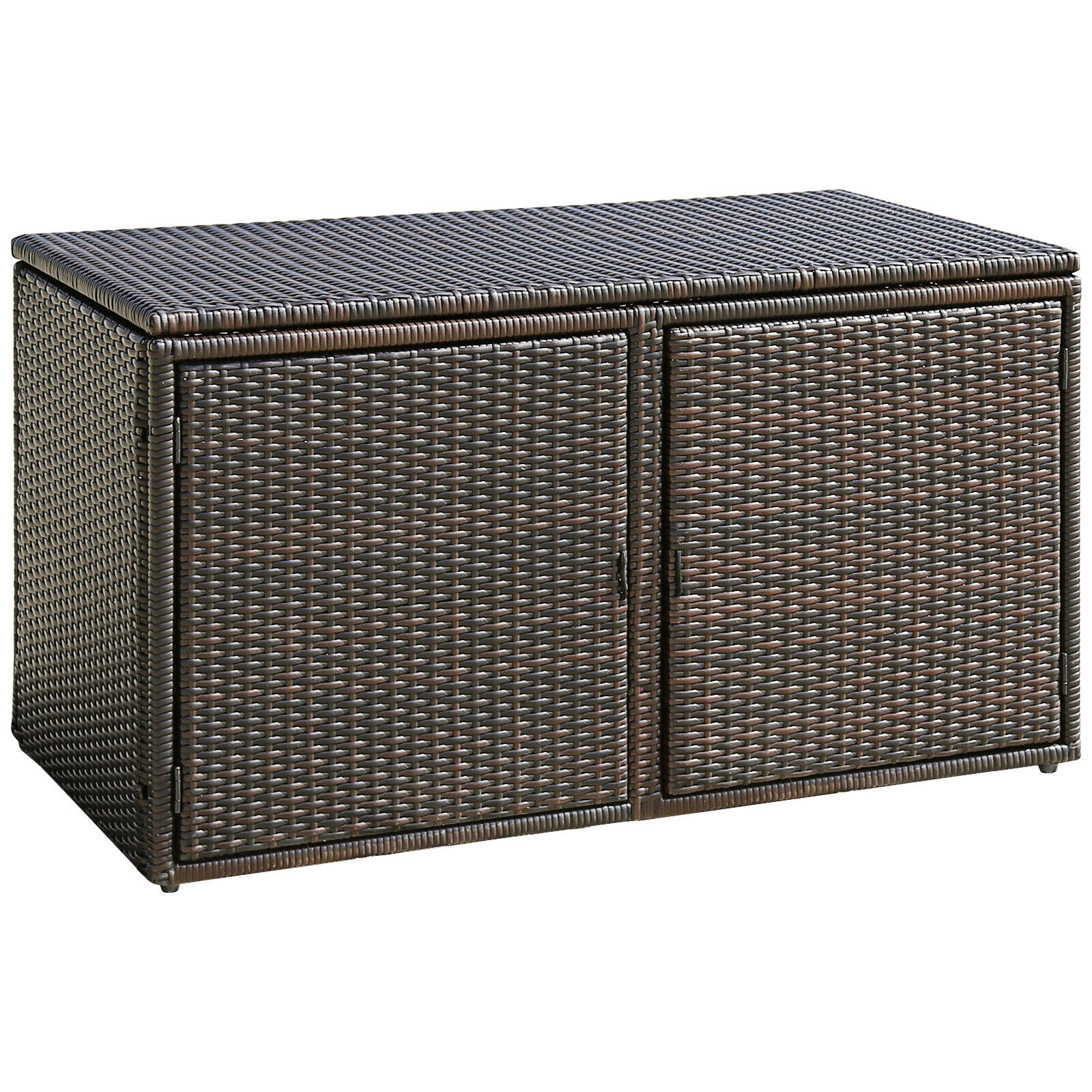 SUGIFT 88-Gallon 2-Shelf PE Rattan Steel Frame Garden Patio Storage Box 45-in x 23.5-in x 25.5-in 110-lb Shelf Brown