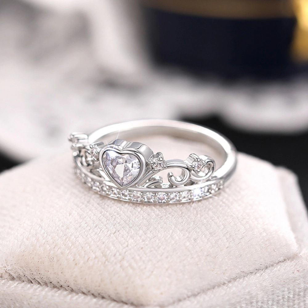 Crown Heart Hollow Out Promise Ring with Cubic Zirconia for Women