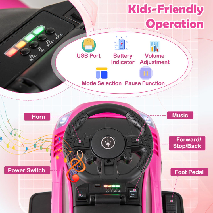 Hivvago 6V Electric Kids Ride on Push Car Maserati Licensed with Foot Pedal and Music