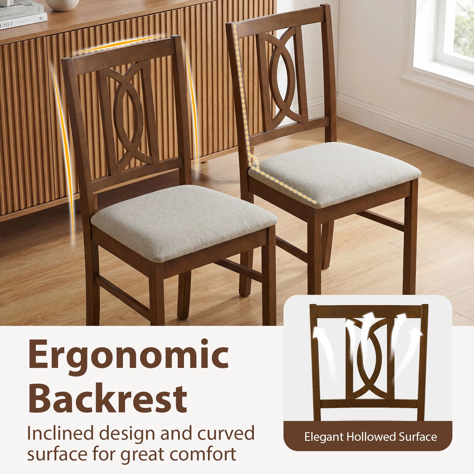 SlickBlue Upholstered Kitchen Dining Chairs, Walnut Rubber Wood Set of 2