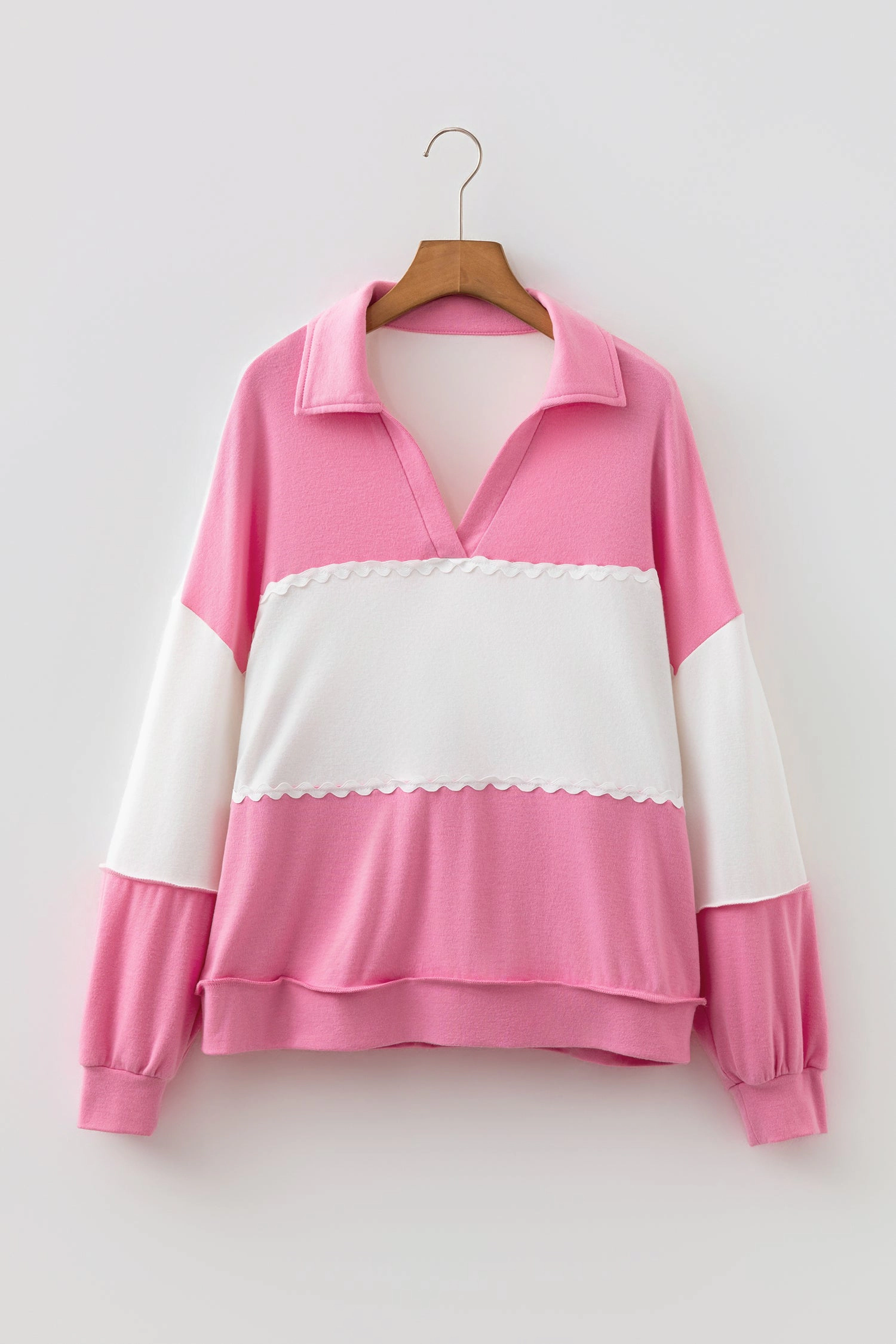 Threaded Pear Vanessa Trim Patchwork Collar Long Sleeve Top