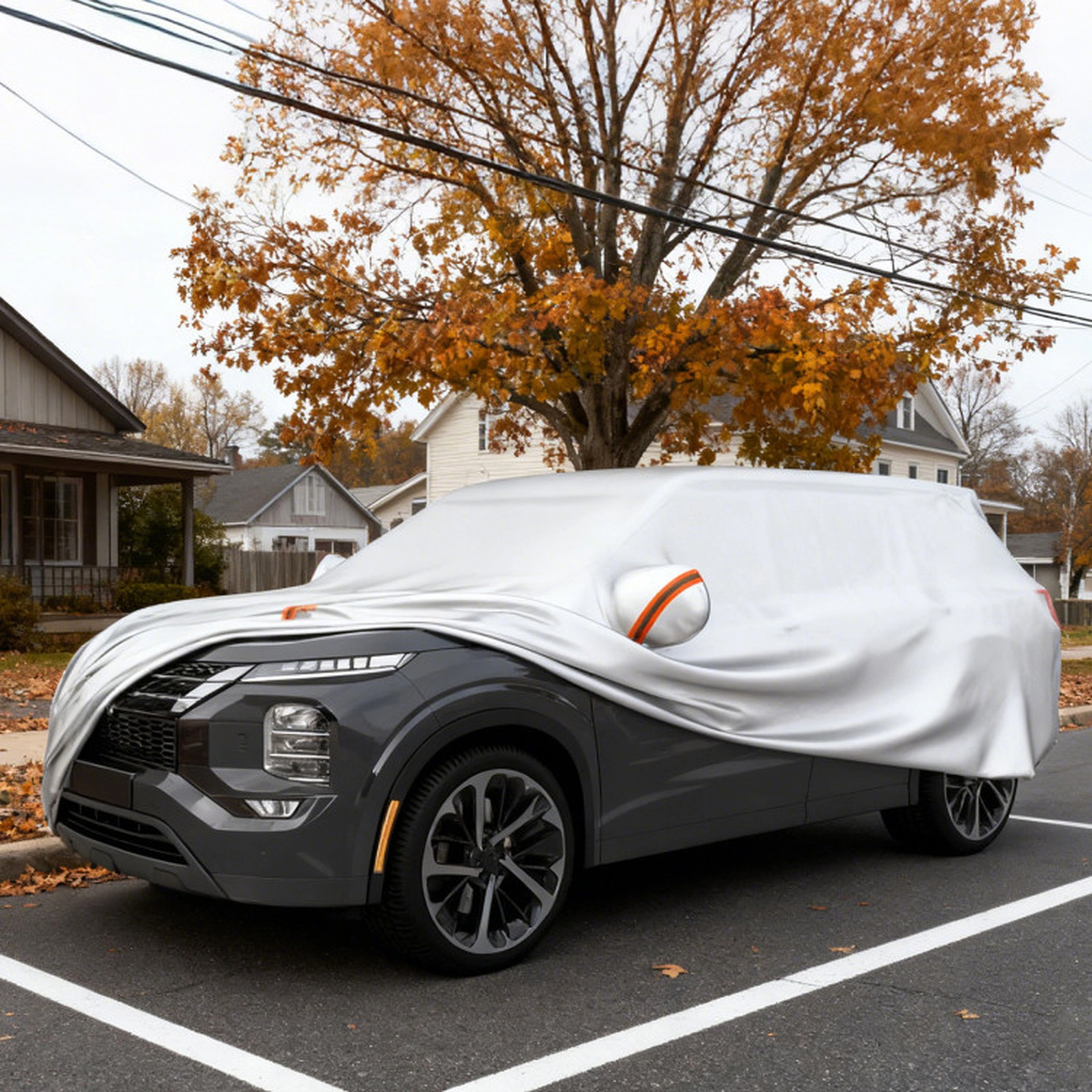 SUGIFT Silver Waterproof SUV Car Cover with Windproof Buckles and 6 Reflective Strips 200-in W 78-in D 70-in H