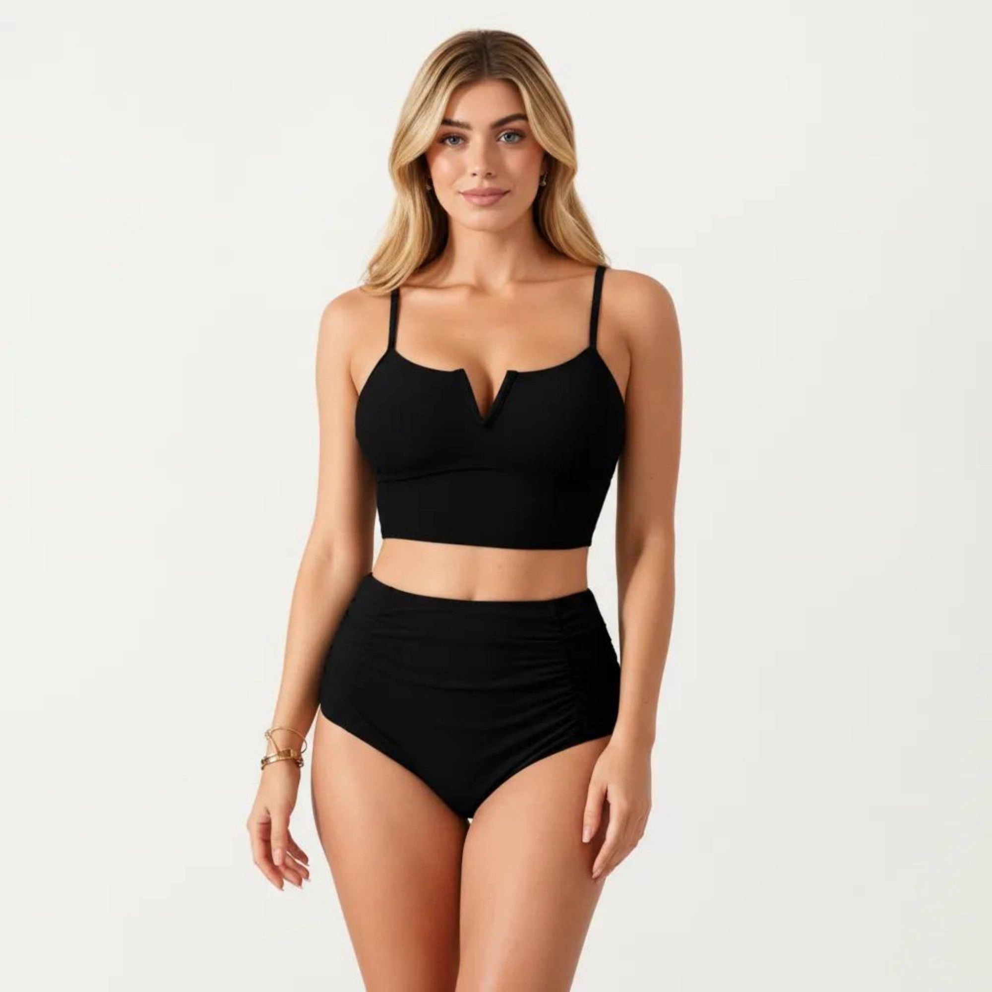 Anna-Kaci Women V-Notch Crop Top and High-Waist Bottom Swim Set