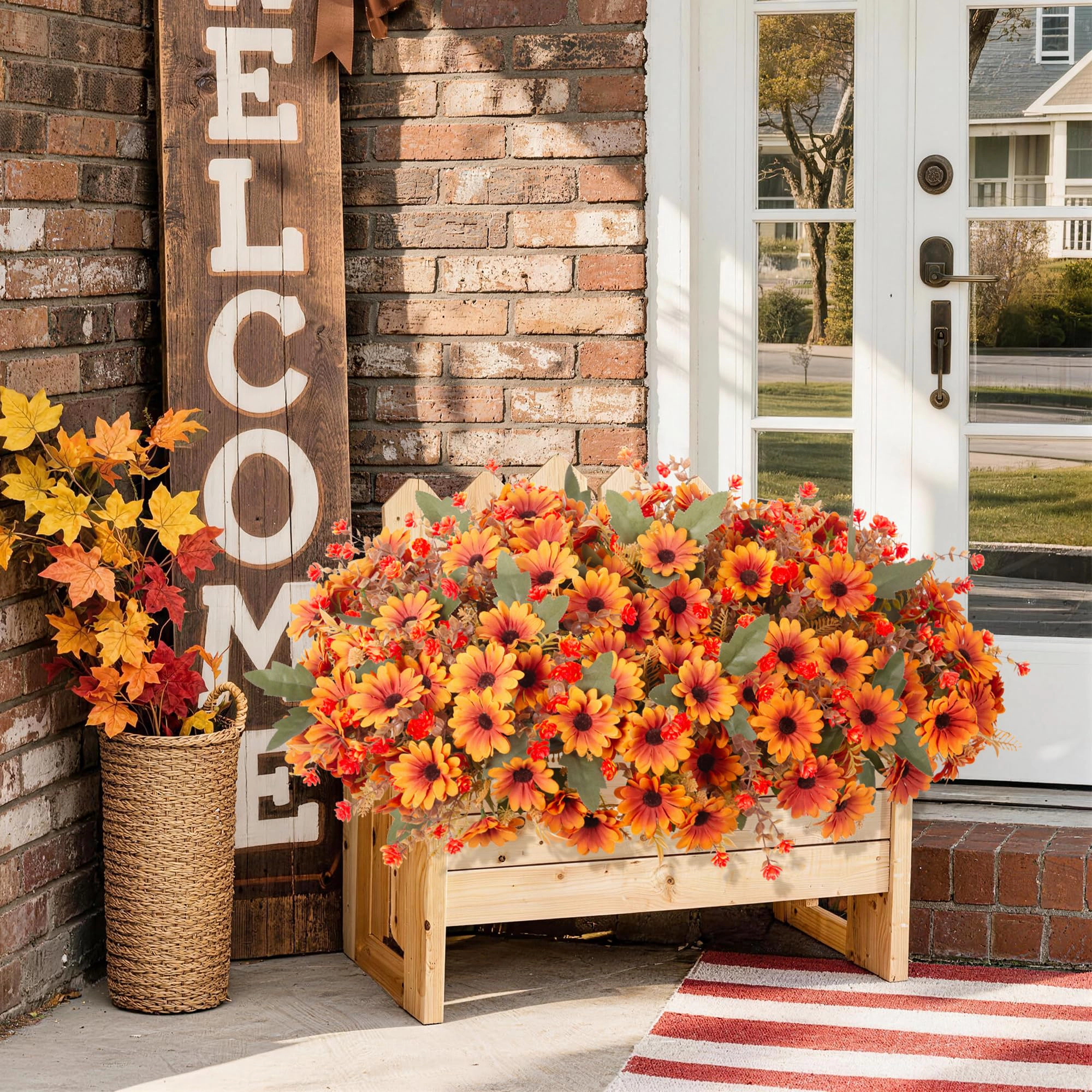 PUPWE 24 Artificial Mums For Outdoors Planters Flowers Fall Decor