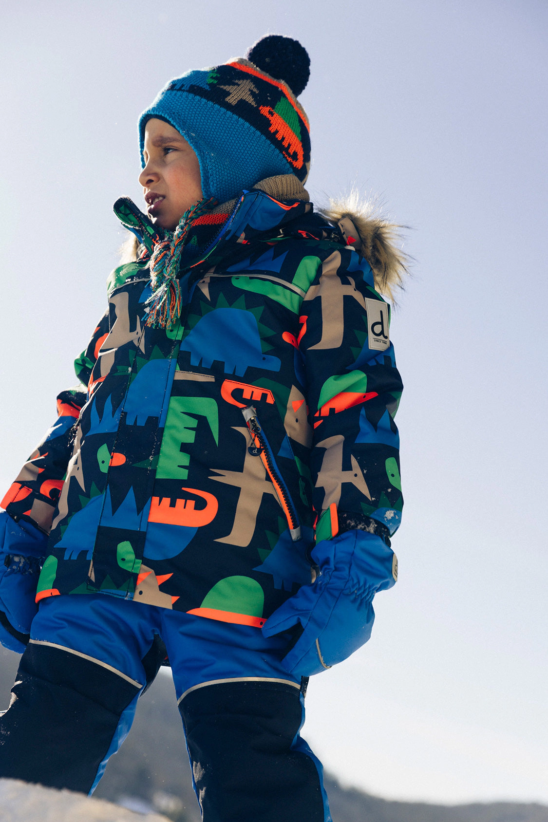 Deux par Boys Dinosaur Print Two Piece Discover Snowsuit with Hooded Jacket and Snow Pants