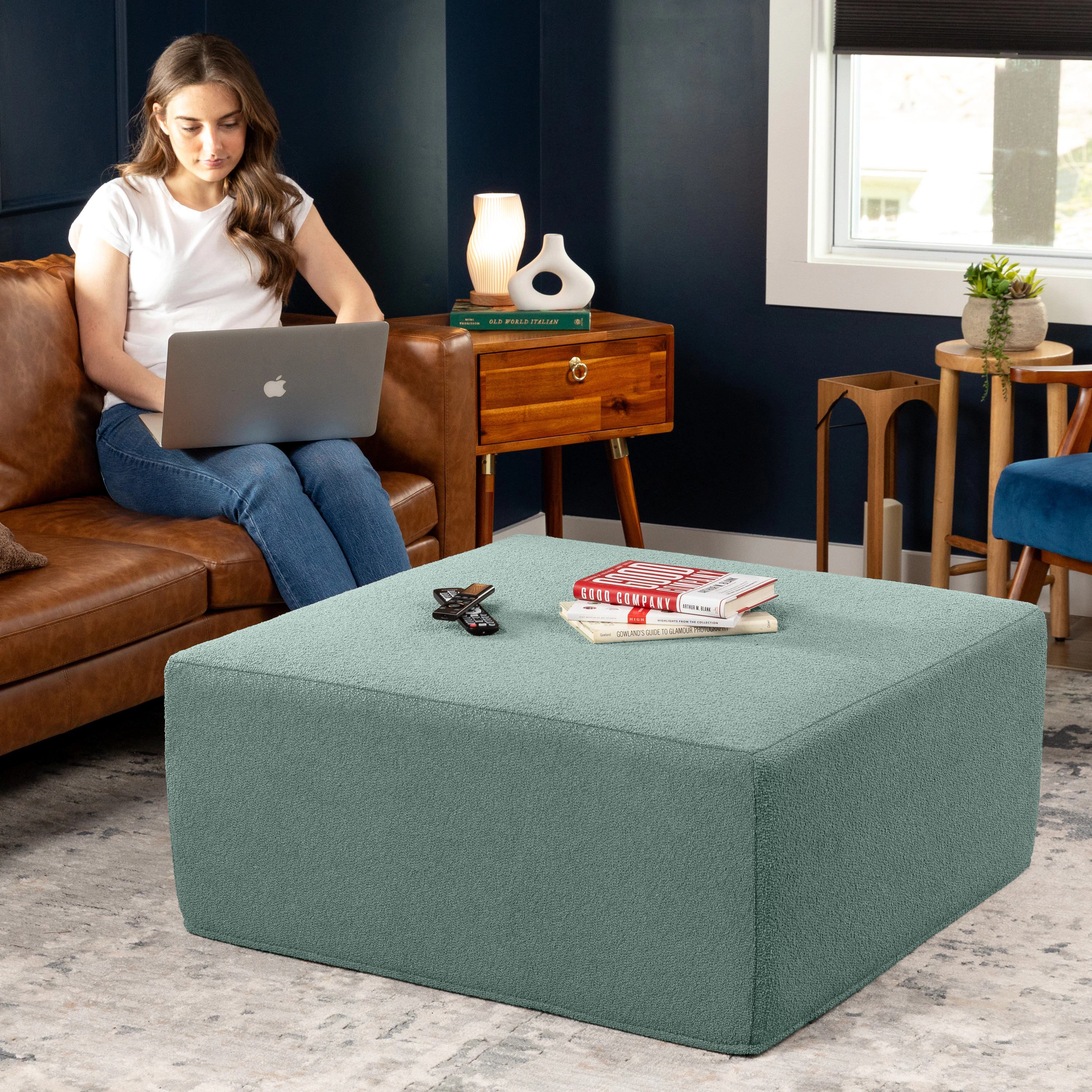 Jaxx Fairlie Couch Ottoman - Oversized Square Foam Coffee Table Ottoman, 36" , Luxe Boucle