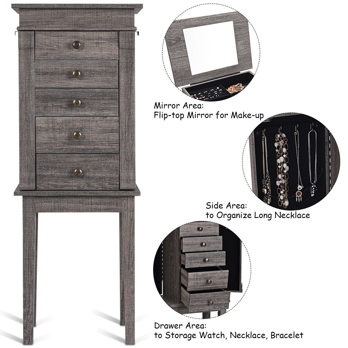 Hivvago Freestanding Jewelry Organizer with Wooden Legs