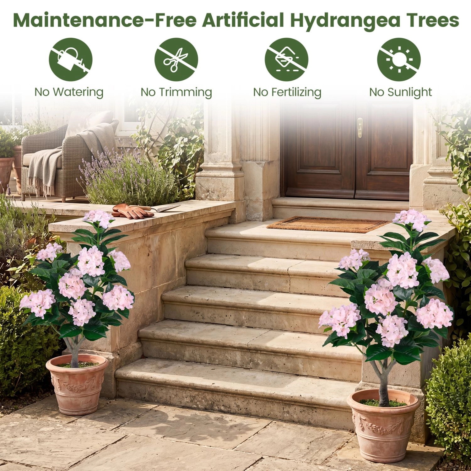 Slickblue Artificial Hydrangea Tree with Cement Pot for Home Decor