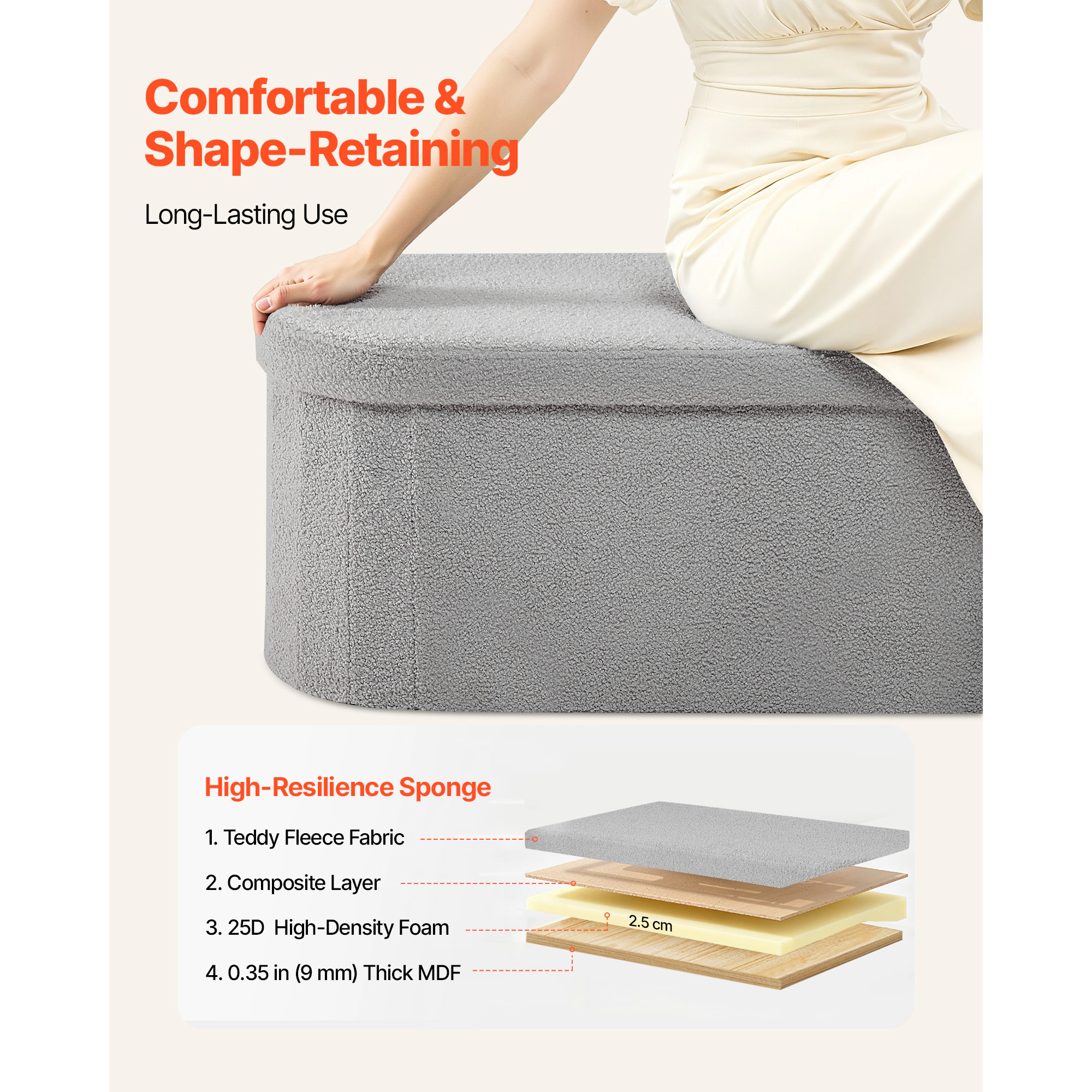 HONGGE Storage Ottoman Bench End of Bed Bench Upholstered Bed Ottoman Chest with Storage for Living Room Bedroom
