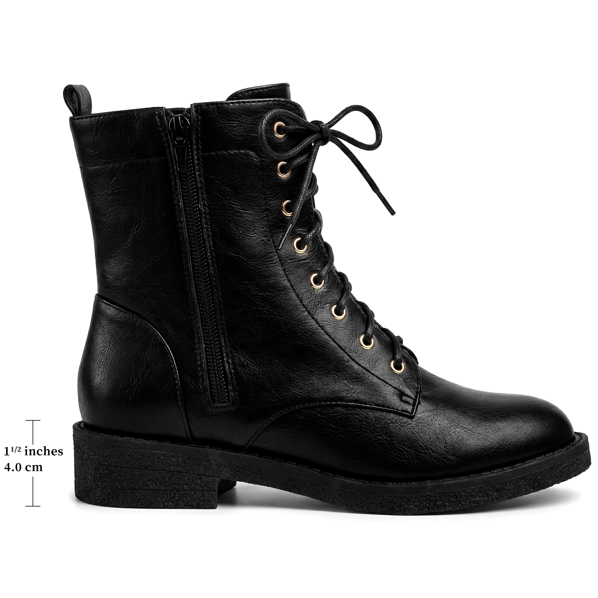 BLISSFUL STEP Flat Heels Lace Up Ankle Combat Boots for Women