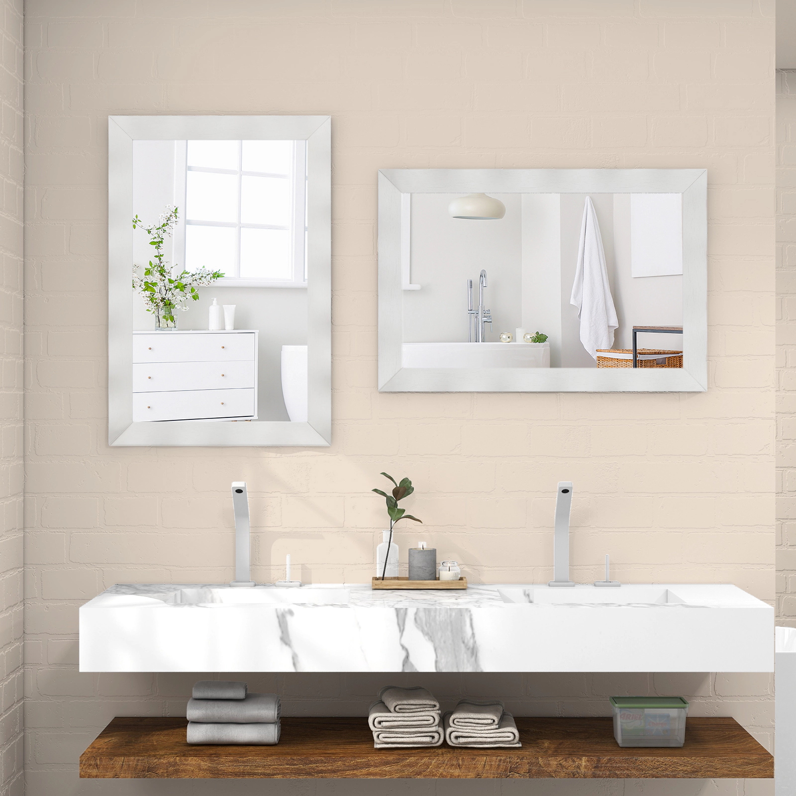SUGIFT White 41.5-in x 28-in Large Rectangle Farmhouse Wall Mirror with Solid Rubberwood Frame for Entryway