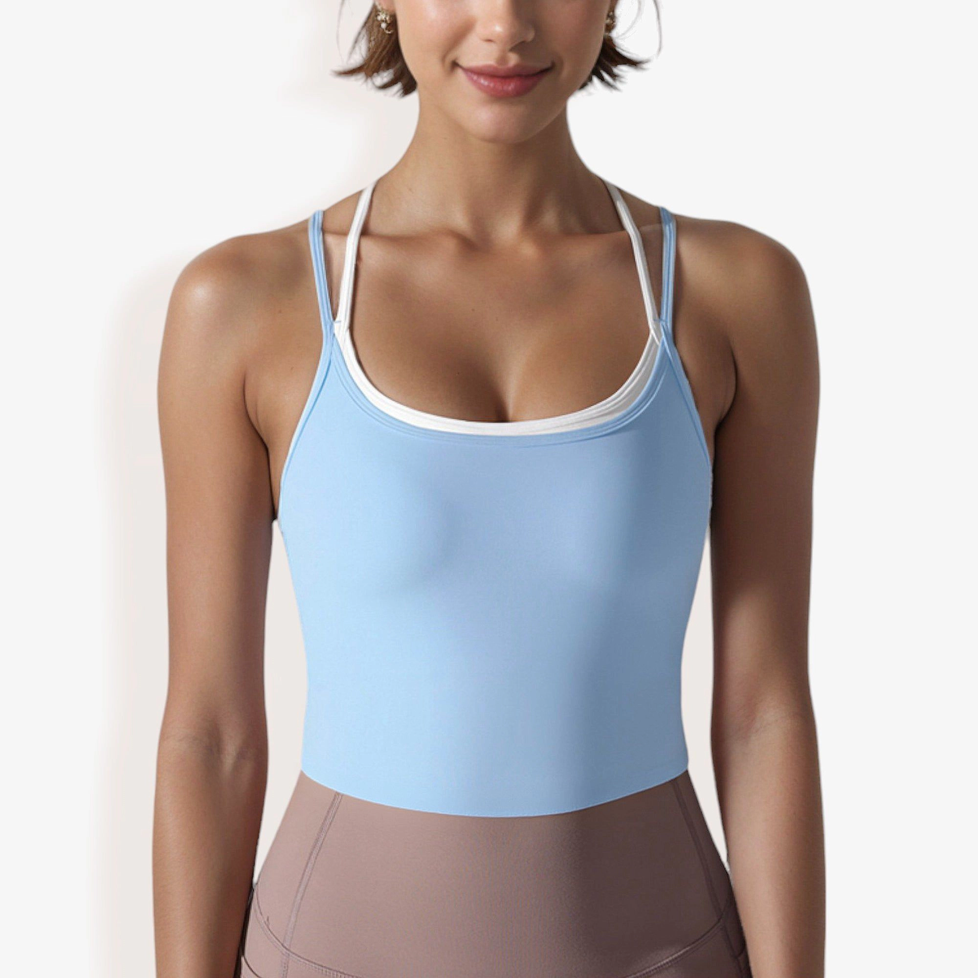 Anna-Kaci Womens Double Strap Scoop Neck Cropped Sports Tank with Built-In Bra