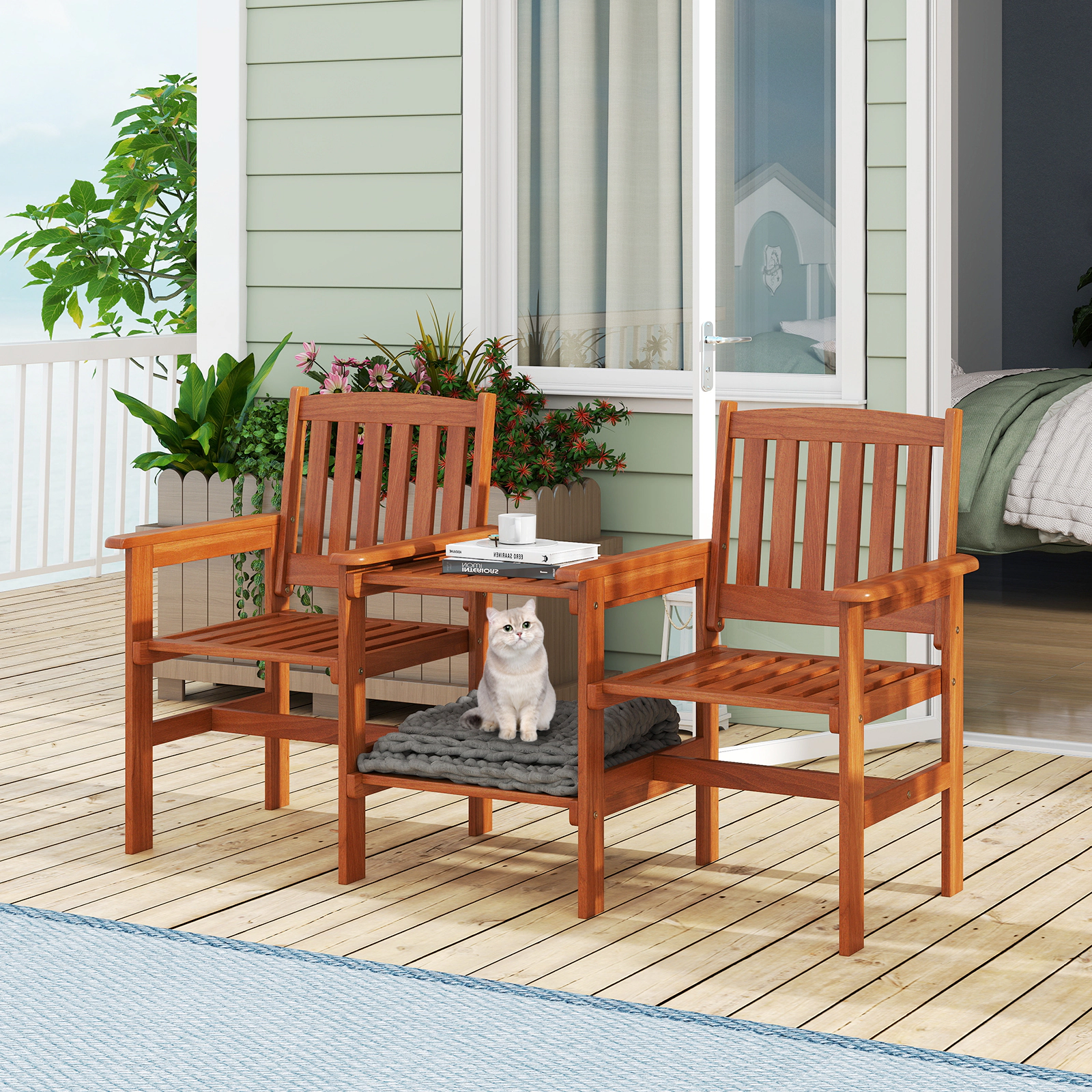 LJG 2-Seater Outdoor Patio Furniture Set with 1.57 Inch Umbrella Hole