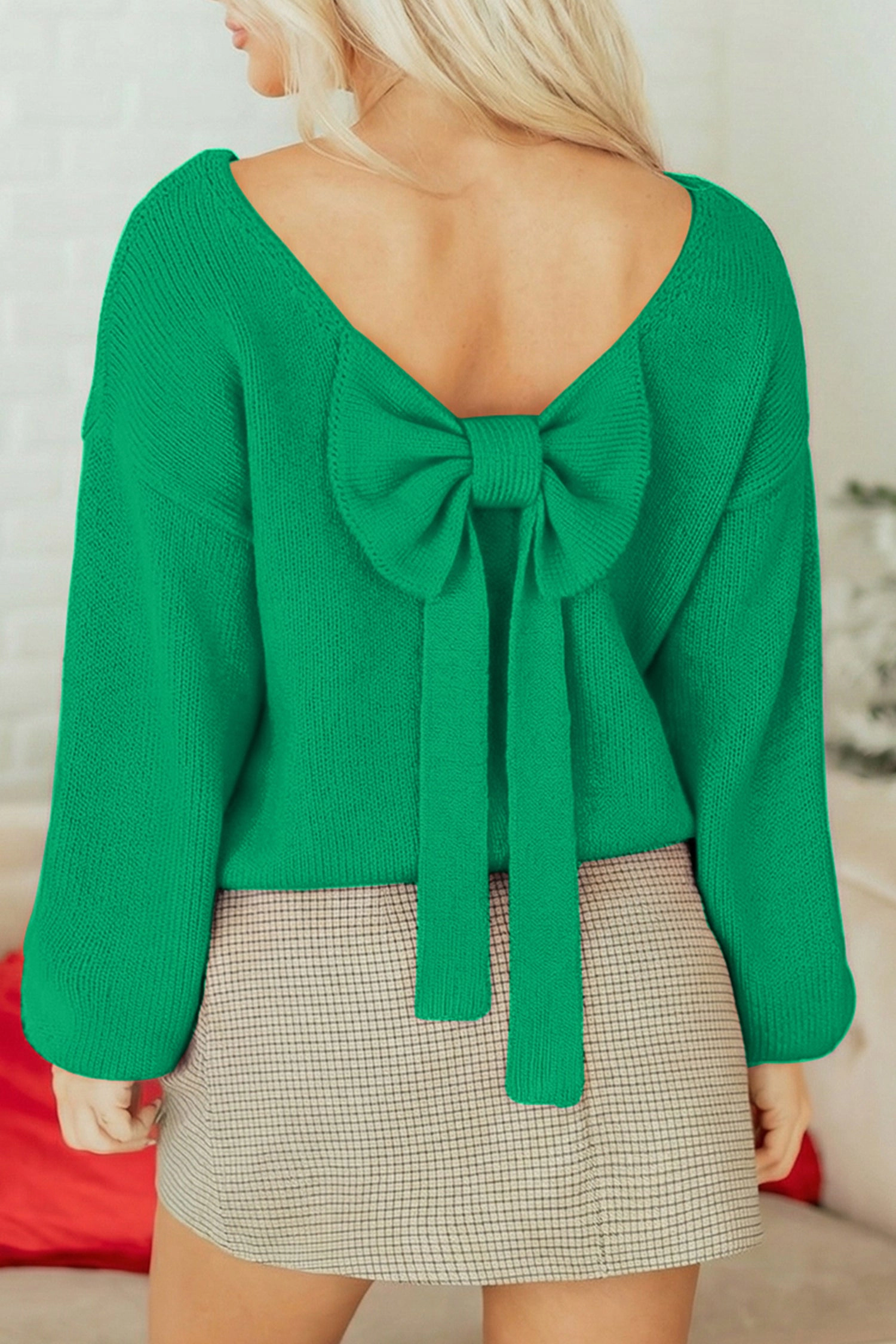 Threaded Pear Women's Raven Backless Bubble Sleeve Sweater