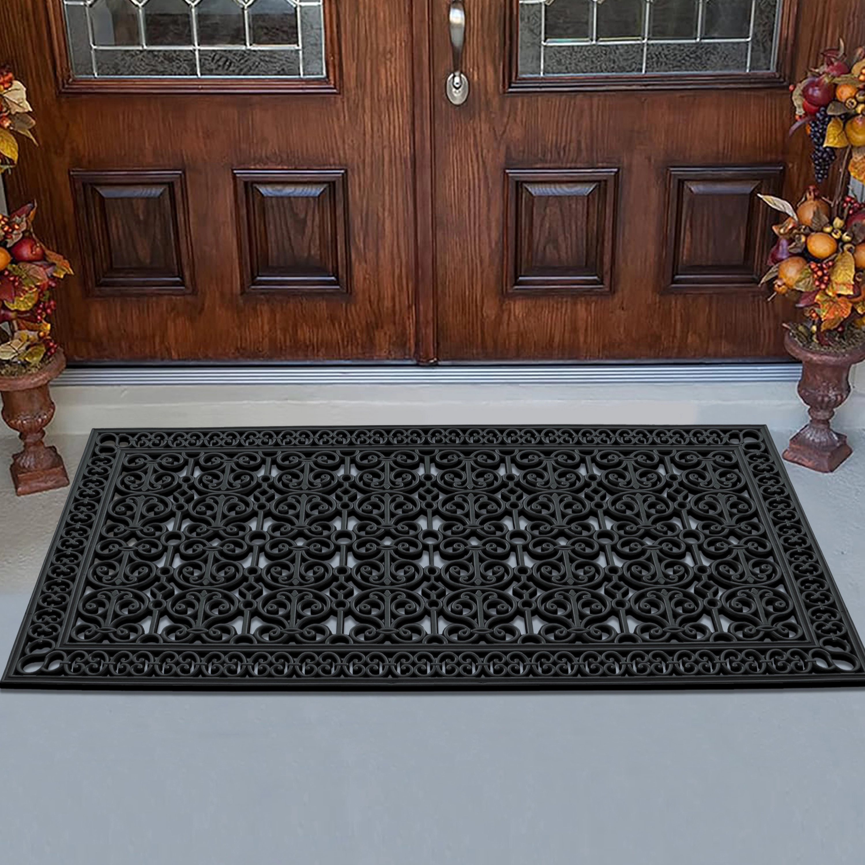 A1 Home Collection 34 lb Heavy Duty Rubber Doormat Non-Slip Outdoor Dirt Scraper Mat, Black Estate, 36 x 72 Inches