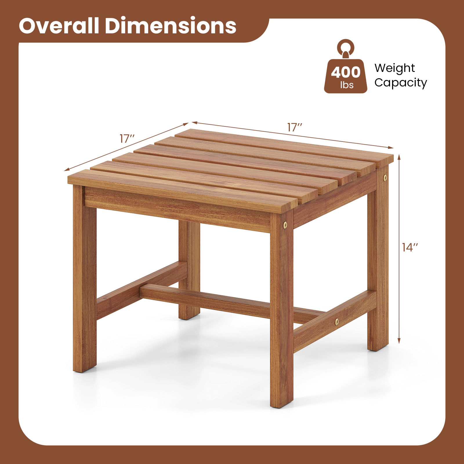 SUGIFT 17-in Square Acacia Wood Patio Side Tables 400-lb Capacity Repaintable Surface Natural Set of 2