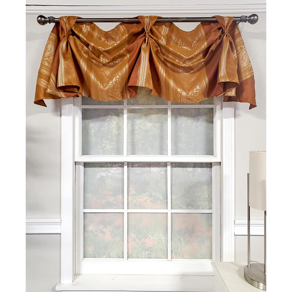 RLF Home Nikoleta Celebration Valance Hand Pleated Tabs Elegant Window Treatment Valance 36" x 18" Gold