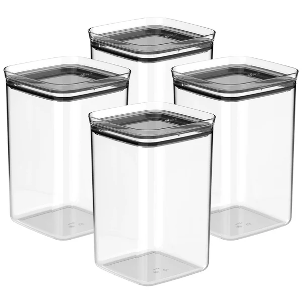 OU Airtight Food Storage Container 8pc, BPA Free Clear Plastic Containers w/ Leak Proof Lid, Stackable Pantry Organizer