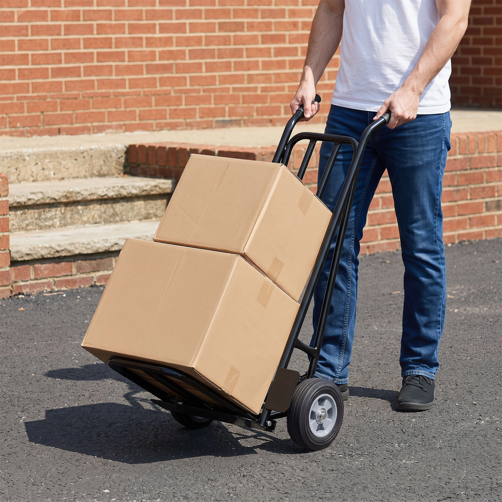 SUGIFT 660-lb Capacity Folding Hand Truck Dolly with Dual Nose Plates and 8-in All-Terrain Wheels