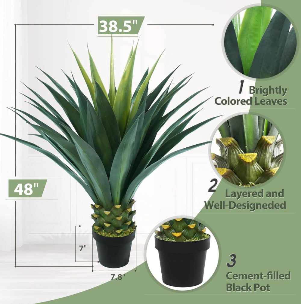 Whimsy Toys 3.5ft Artificial Agave Plant in Black Pot