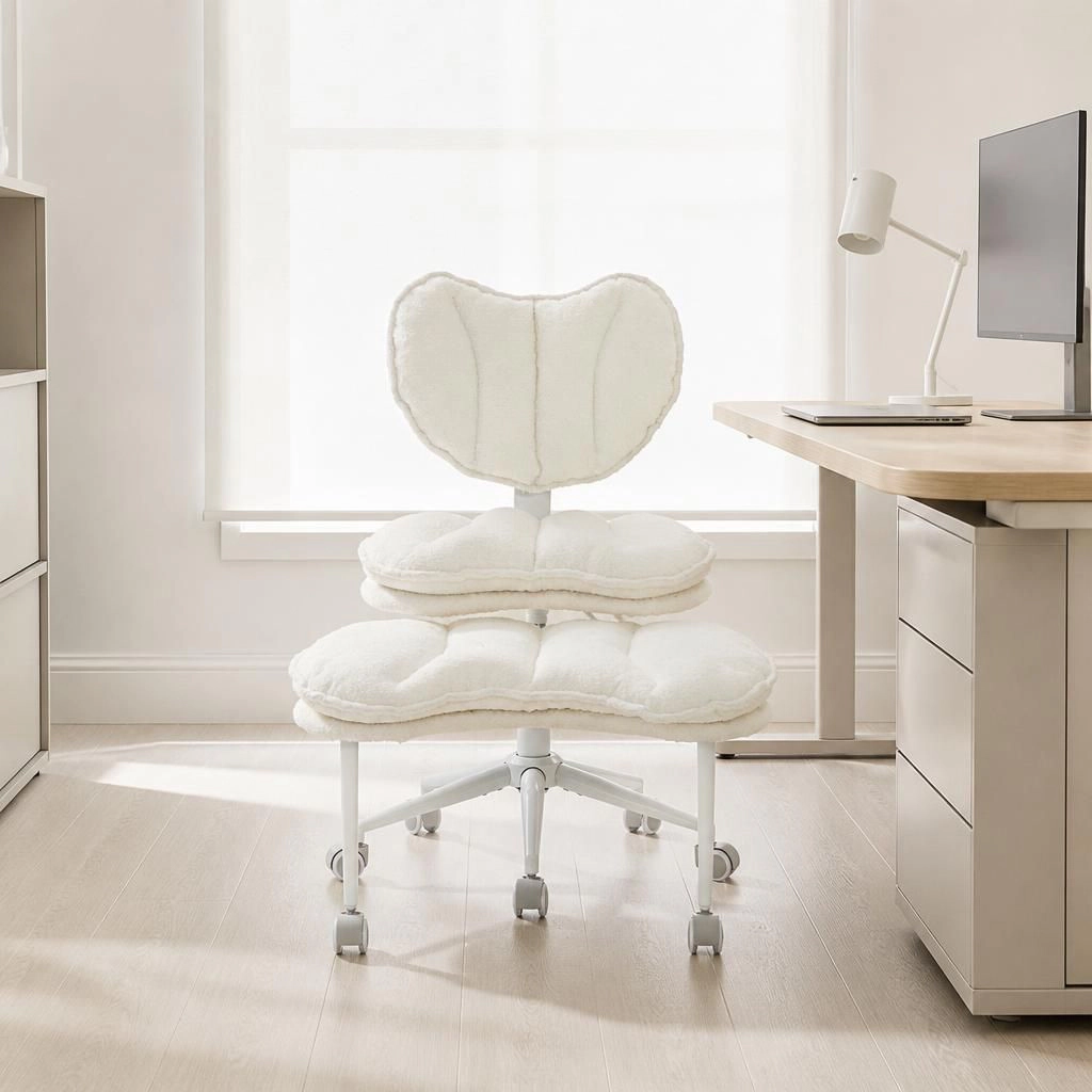 GOODSILO Soft Plush Upholstered Ergonomic Rolling Office Chair