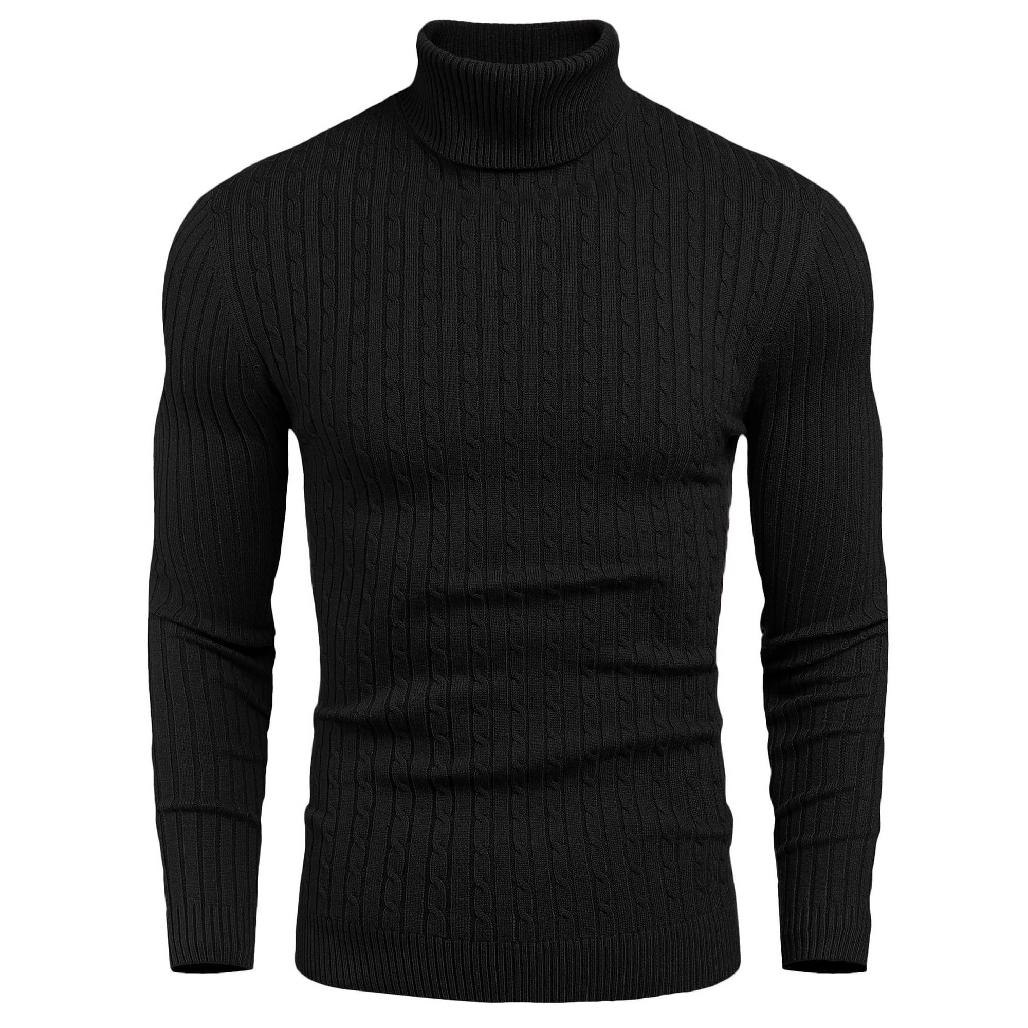 COOFANDY Mens Cozy Long Sleeve Sweater Fall Turtleneck Cable Knit Slim Pullover