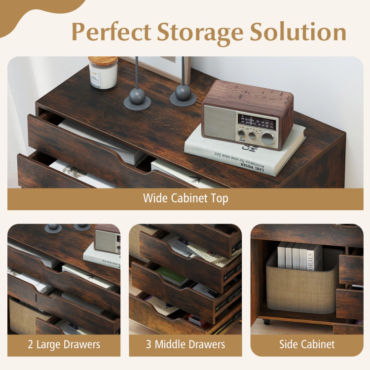 Hivvago Modern Vertical 5-Drawer Mobile Chest with Door 5 Casters