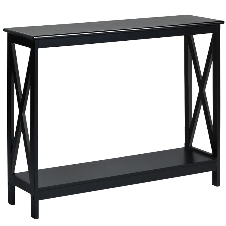 Hivvago Functional 2-Tier Accent Table with X-Design for Sofa or Entryway