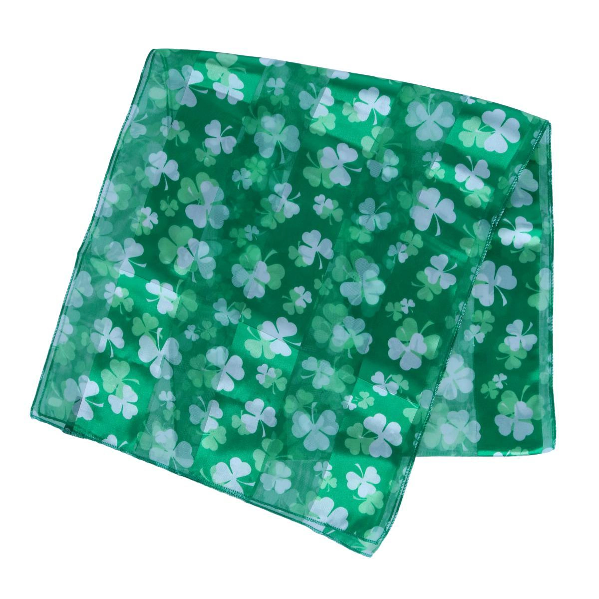 CTM Women's Lightweight Satin St. Patrick's Clover Leaf Print Scarf