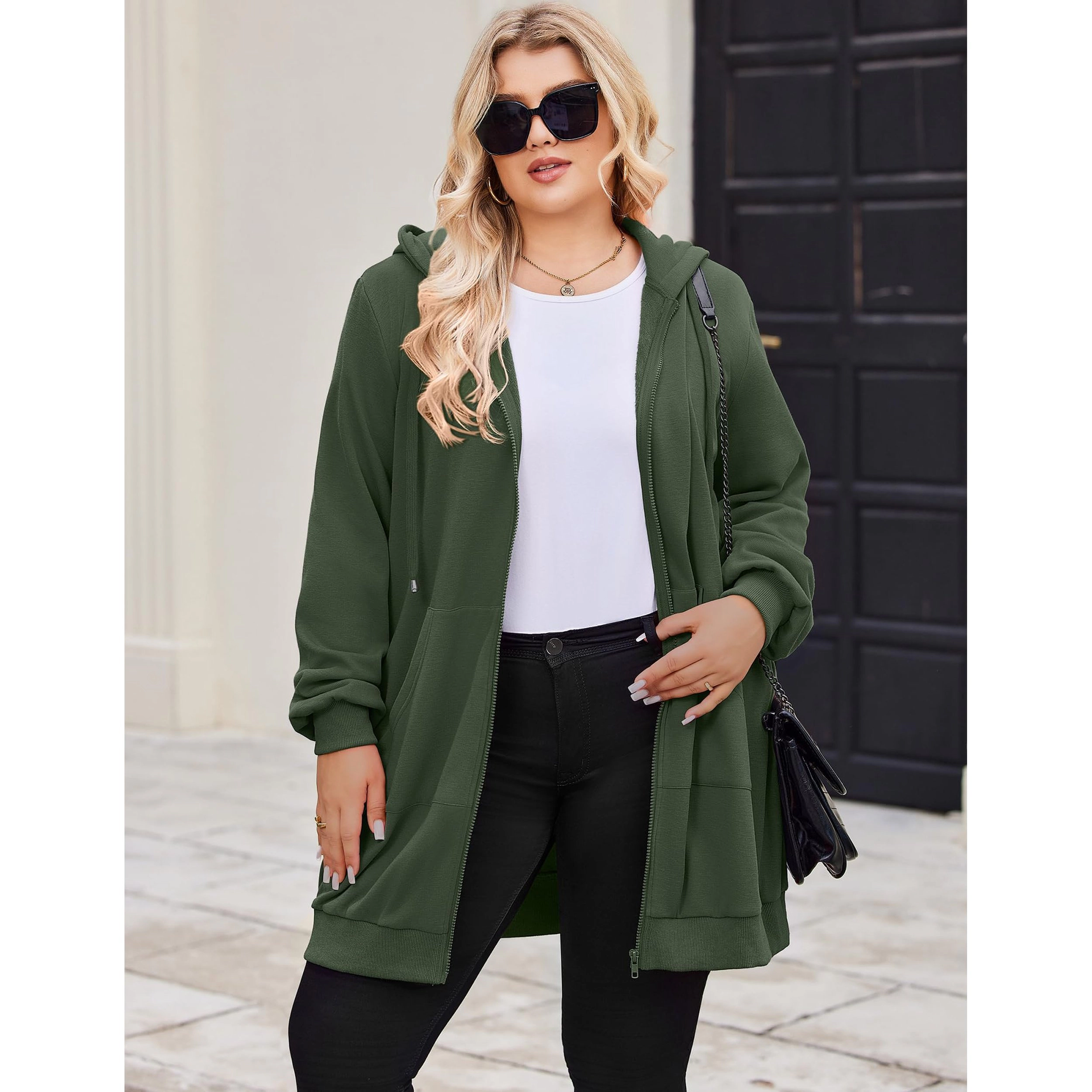 Zeagoo Women's Plus Zip Up Fleece Hooded Tunic Sweatshirt with Pockets