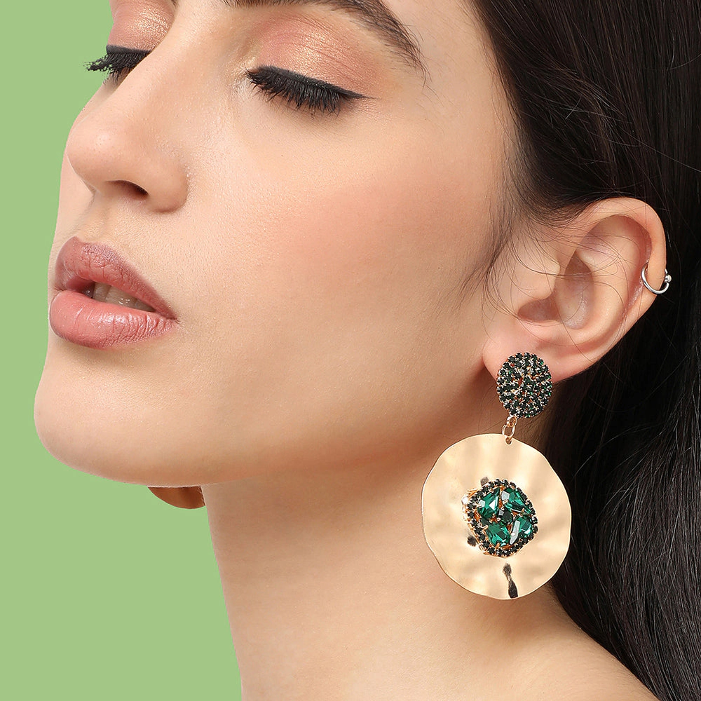 SOHI Women's Gold-Plated Circular Drop Earrings with Multicolor Stones