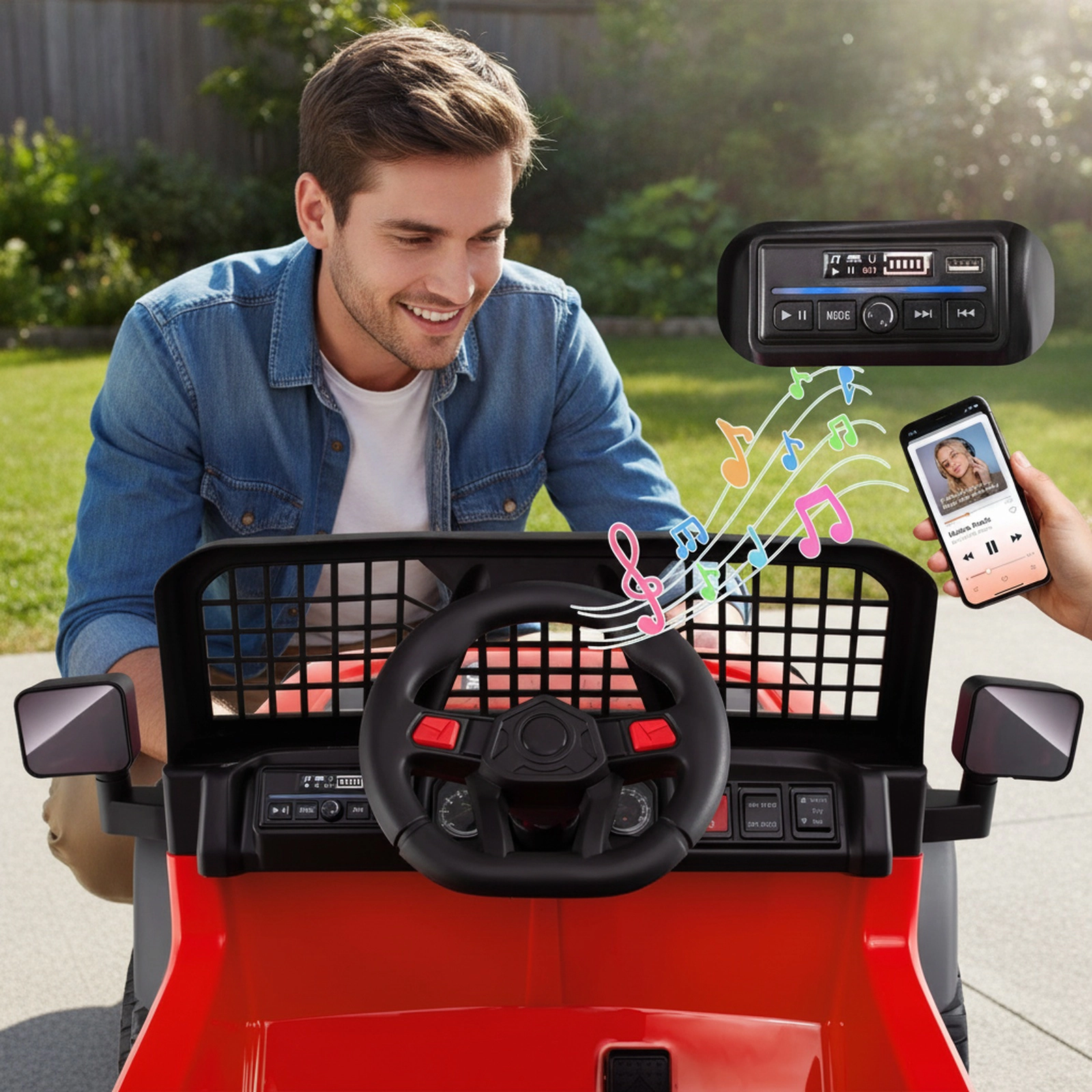 24V Kids Ride On Car Parent Remote 3 Speeds Emergency Brake LED Headlights Music Player Ages 3+ Red Electric Car Kids