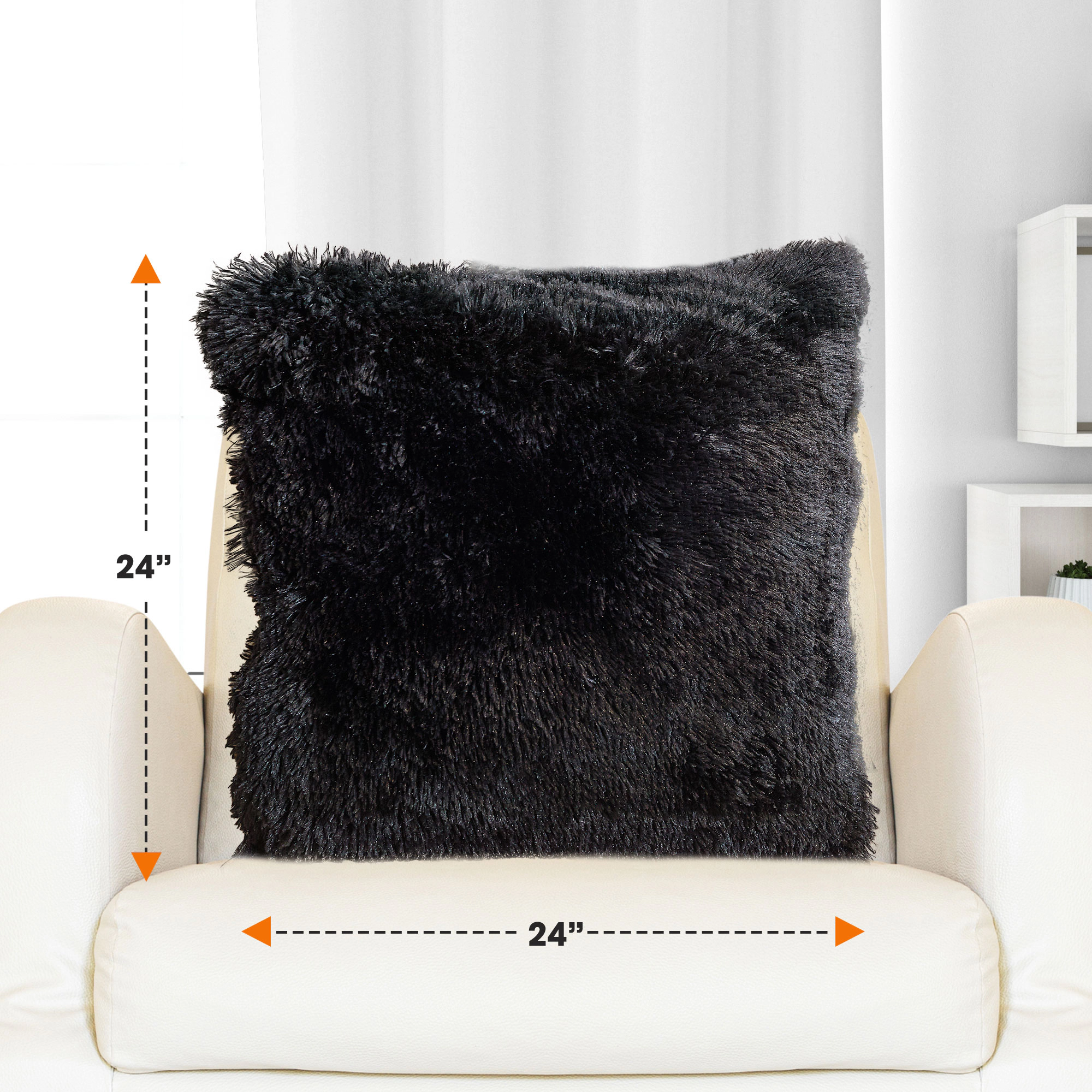 Cheer Collection 24-Inch Dual-Sided Shaggy Faux Fur Throw Pillows with Inserts, 2-Pack