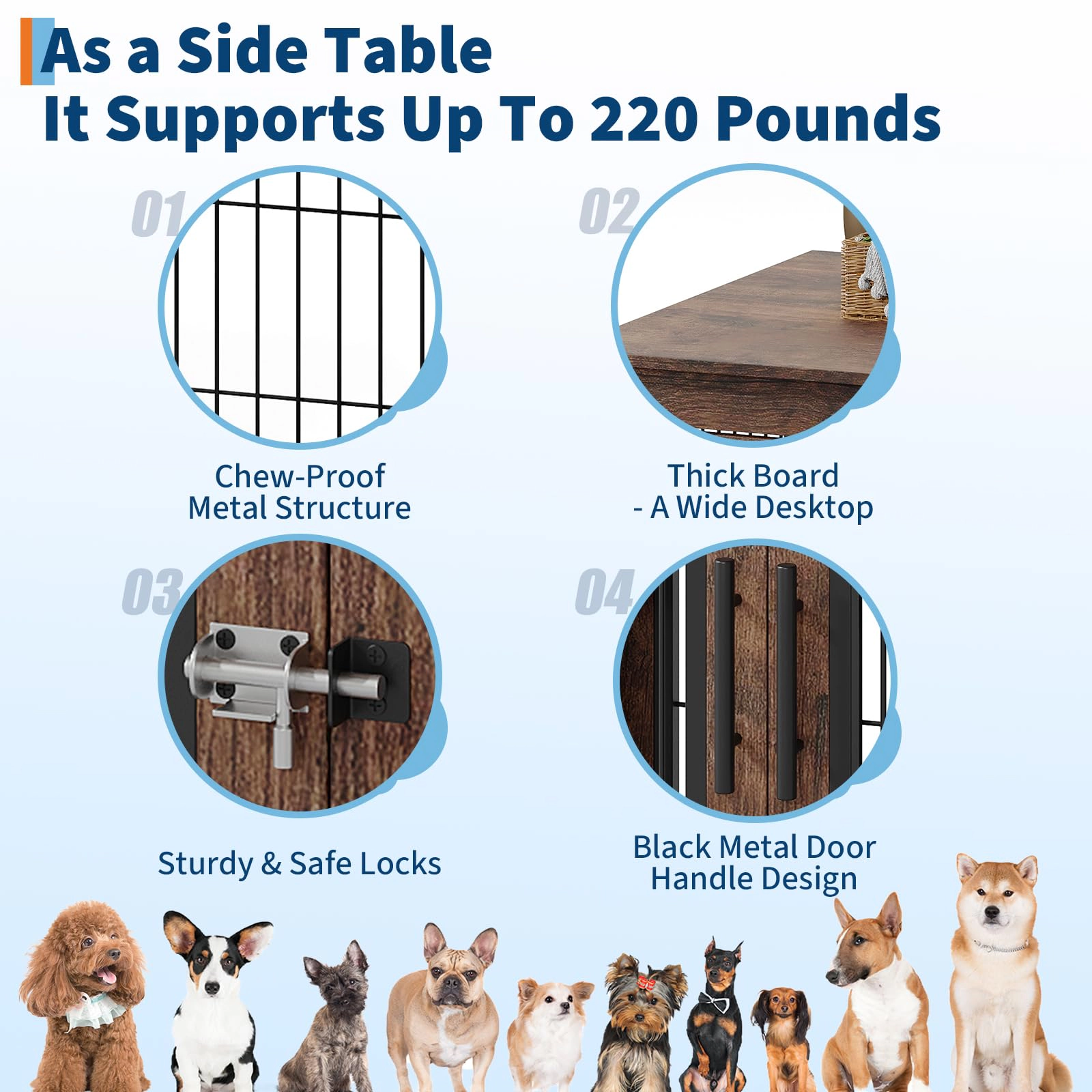 31.5" Wooden Dog Crate Furniture, Heavy Duty Chew-Resistant Indoor Kennel, Decorative End Table for Small/Medium Dogs