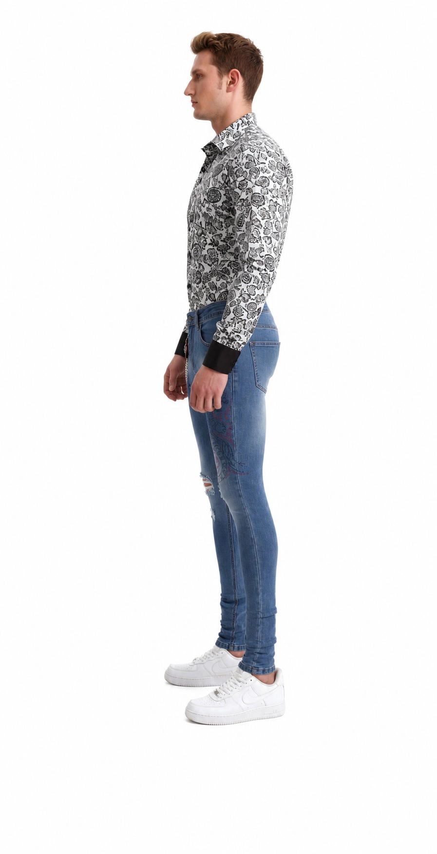 Elie Balleh Men's rhinestone tiger skinny jeans
